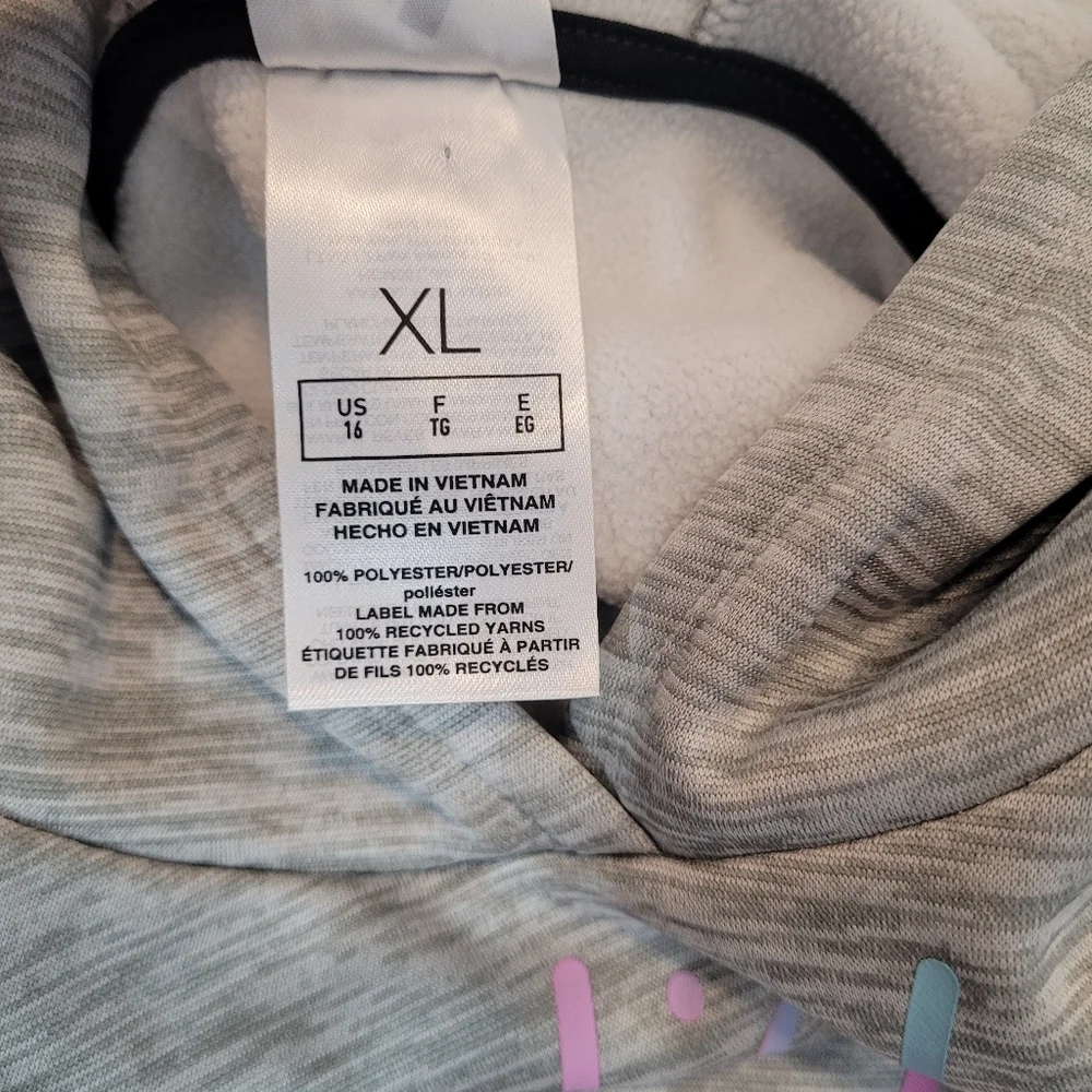 NWOT Girls Adidas Hoodie – Gray & Black with Pastel Logo – Size 16 XL